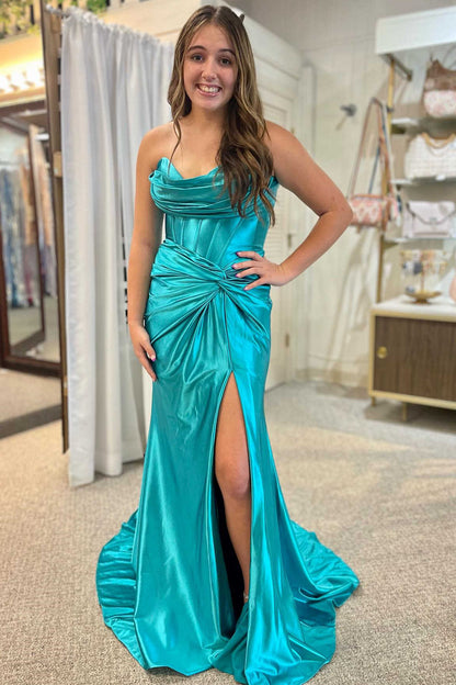 Arrival Prom Evening Dresses Mermaid Satin Sweep Train