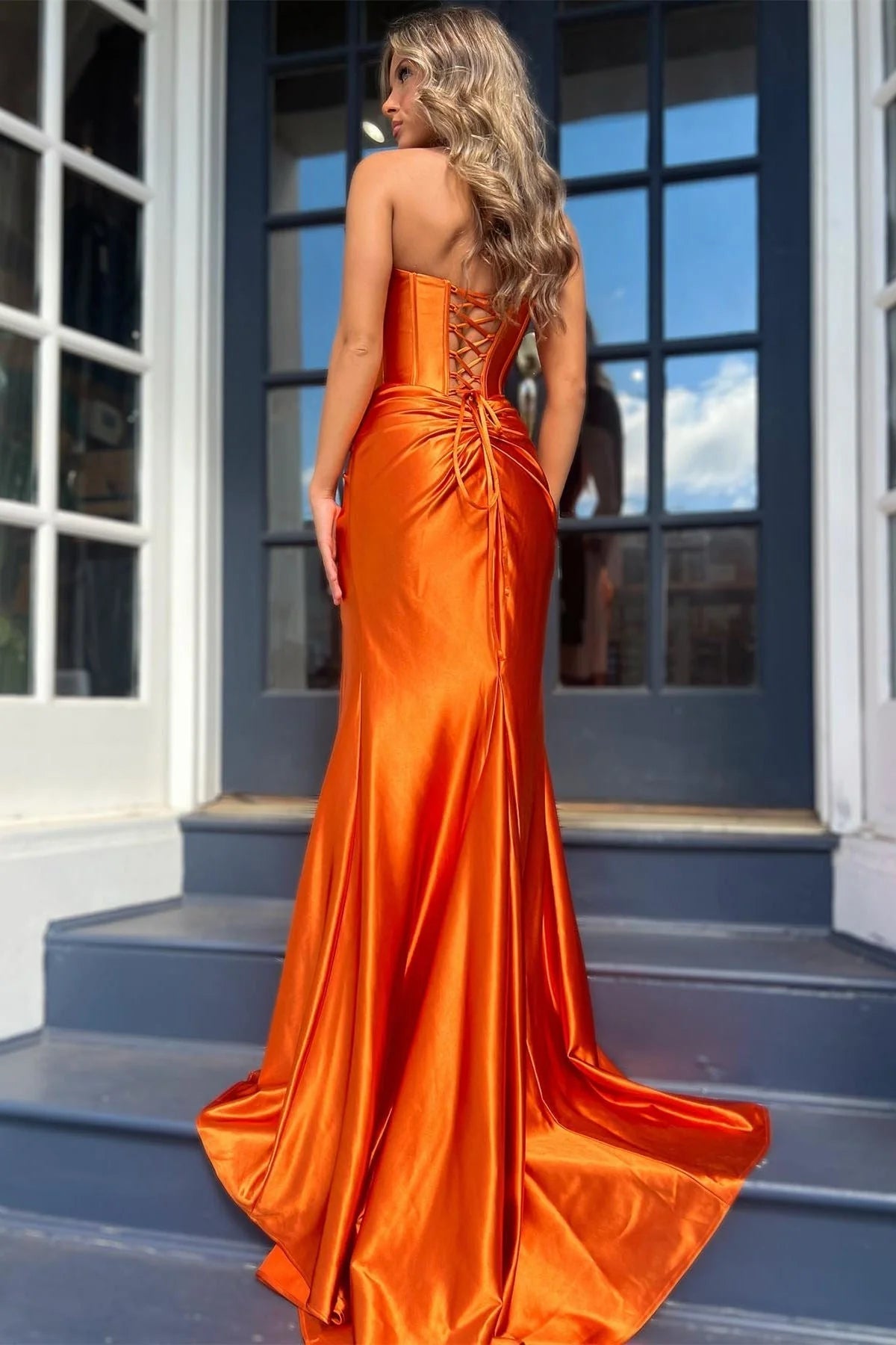 Arrival Prom Evening Dresses Mermaid Satin Sweep Train