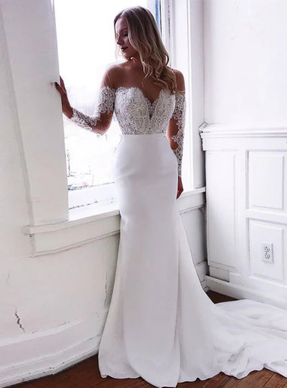 New Arrival Satin Long Sleeves Wedding Dresses Mermaid With Appliques