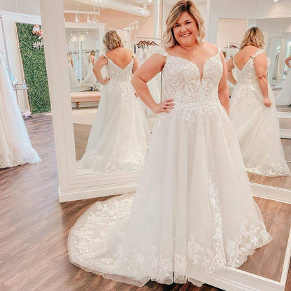 Newest Modest Plus Sizes Long A-line Wedding Dresses Bride Dress