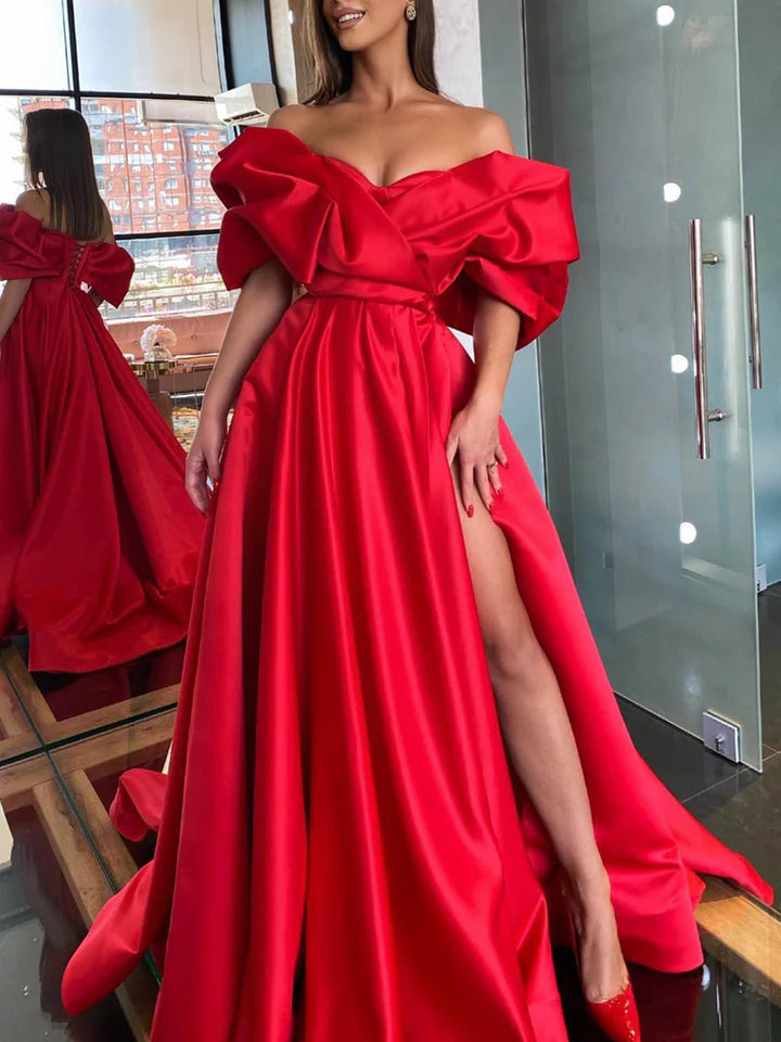 A-Line/Princess Off-The-Shoulder Floor-Length Prom Dresses