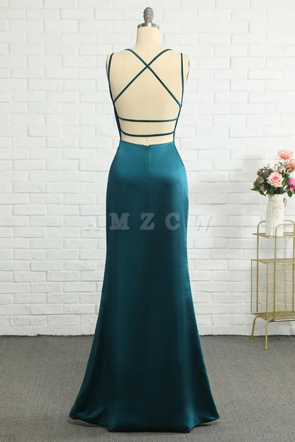 Amzcw Peacock Blue Mermaid Backless Long Prom Dress gowns evening dresses prom dresses shops