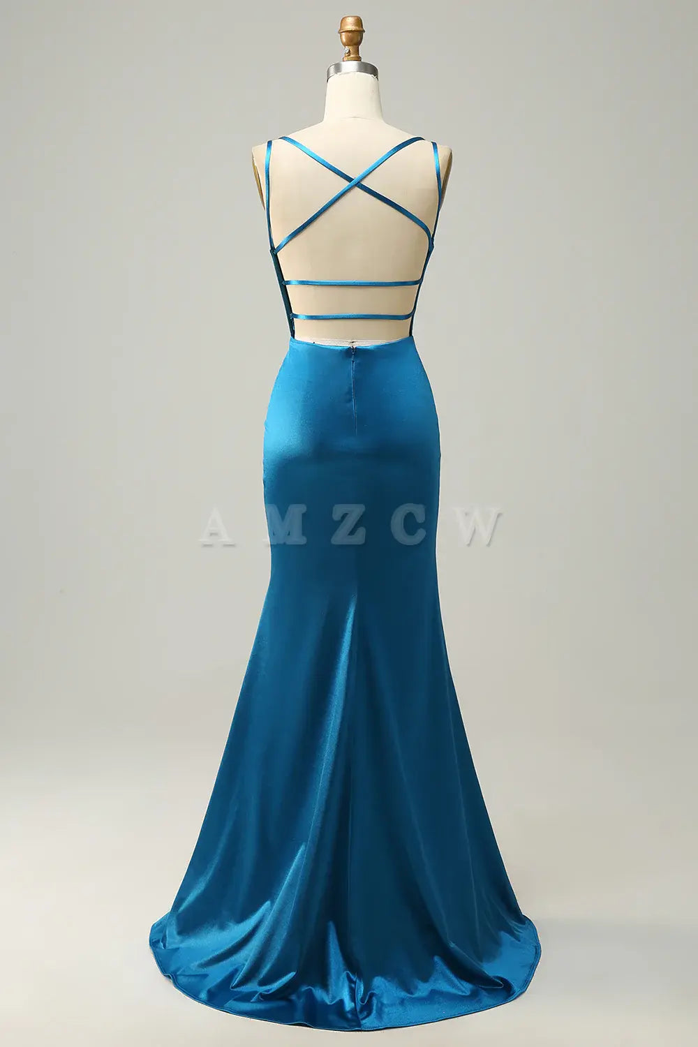 Amzcw Blue Mermaid Backless Long Prom Dress gowns evening dresses prom dresses shops