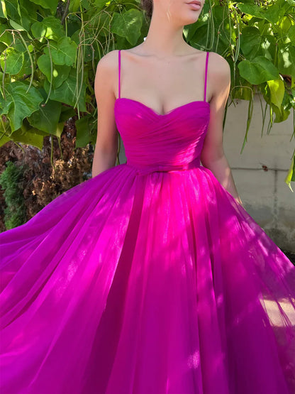 A-Line/Princess Spaghetti Straps Tea-Length Prom Dresses