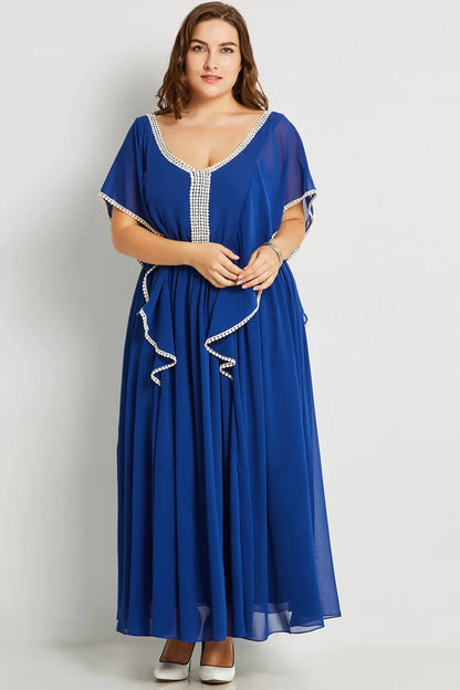 Polyester Plus Size V Neck A Line Ankle Length Mother Of The Bride Dresses