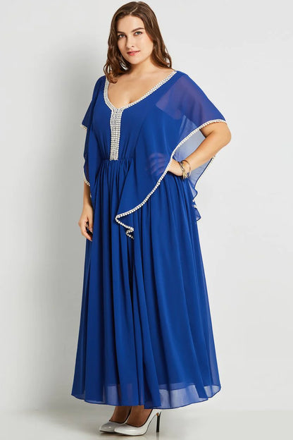 Polyester Plus Size V Neck A Line Ankle Length Mother Of The Bride Dresses