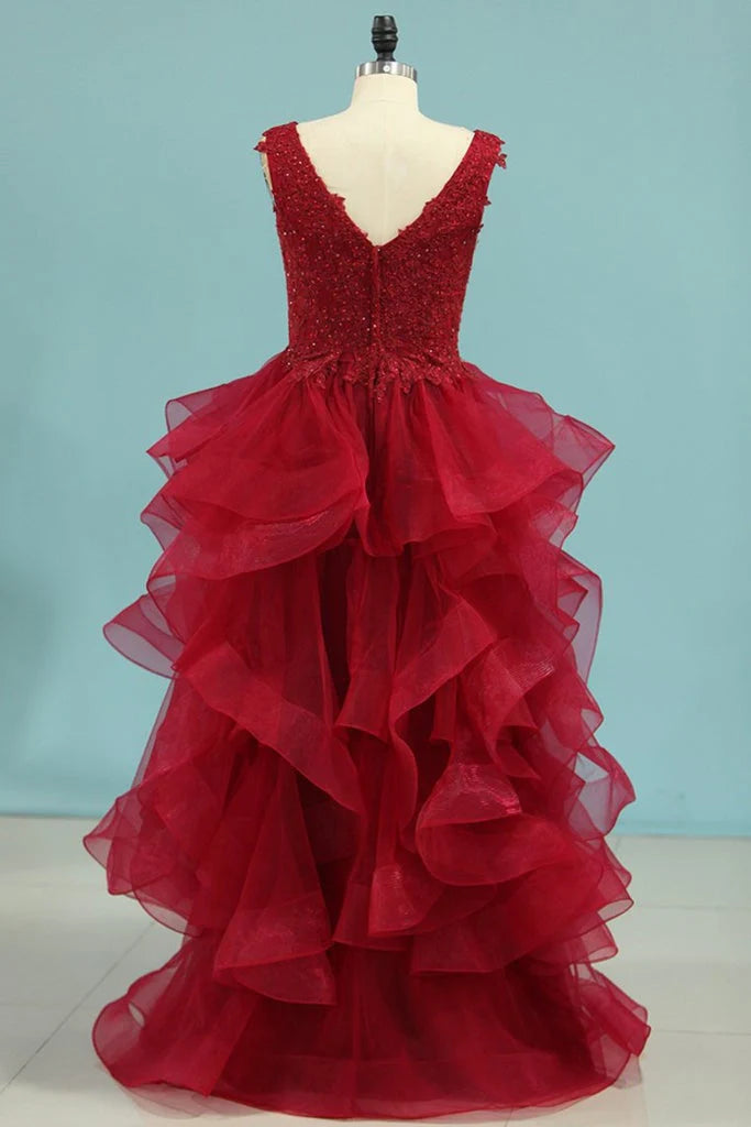 Prom Dresses A Line Tulle With Beads Floor Length