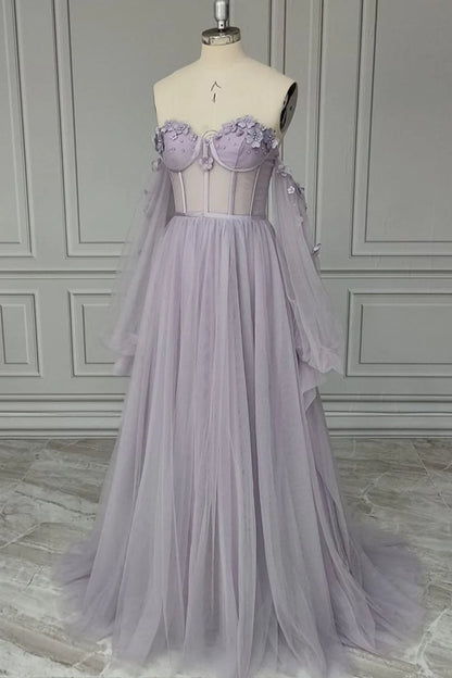 Prom Dresses Sweetheart A Line Tulle With Handmade Flowers Lace Up