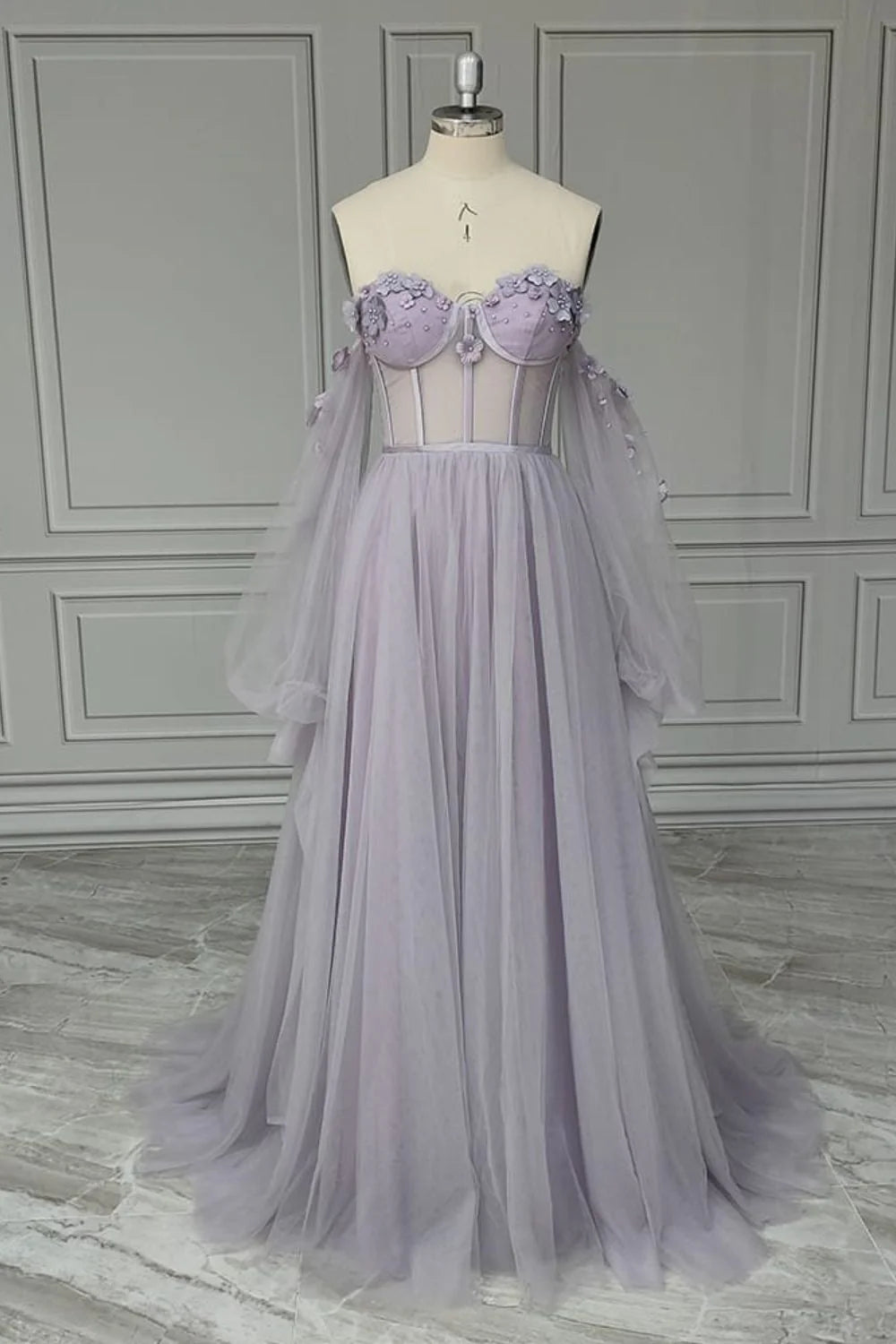 Prom Dresses Sweetheart A Line Tulle With Handmade Flowers Lace Up