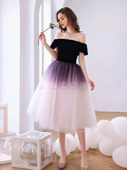 Amzcw Purple off shoulder tulle short prom dress tulle homecoming dress prom dress in store