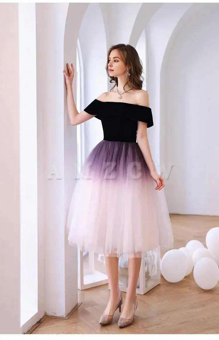 Amzcw Purple off shoulder tulle short prom dress tulle homecoming dress prom dress in store