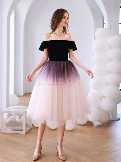 Amzcw Purple off shoulder tulle short prom dress tulle homecoming dress prom dress in store