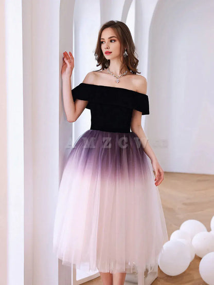 Amzcw Purple off shoulder tulle short prom dress tulle homecoming dress prom dress in store