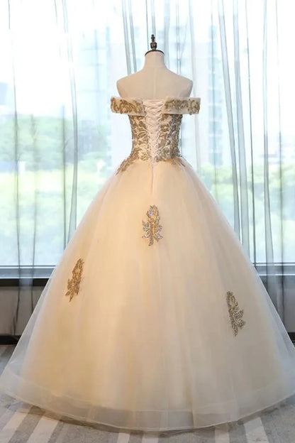 Quinceanera Dresses Off The Shoulder Lace Up Back Appliques Beads