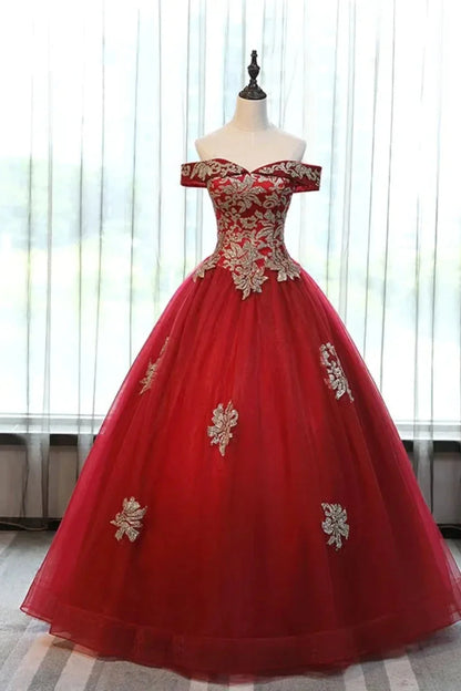 Quinceanera Dresses Off The Shoulder Lace Up Back Appliques Beads