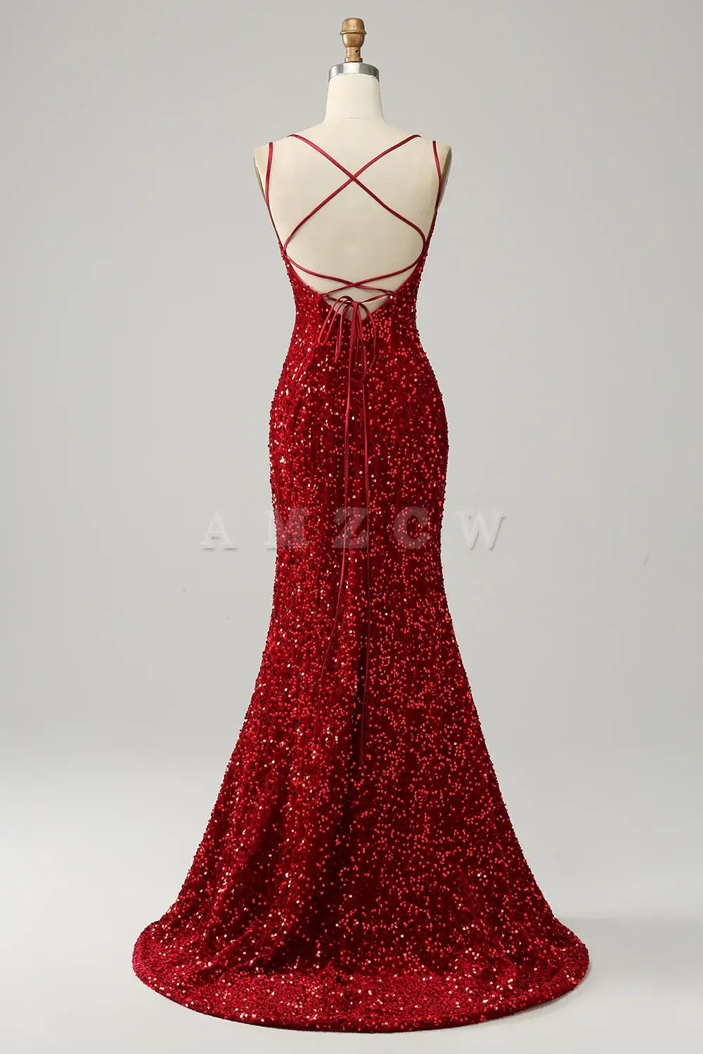 Amzcw Red Sparkly Mermaid Backless Long Prom Dress with Fringes stores with prom dresses