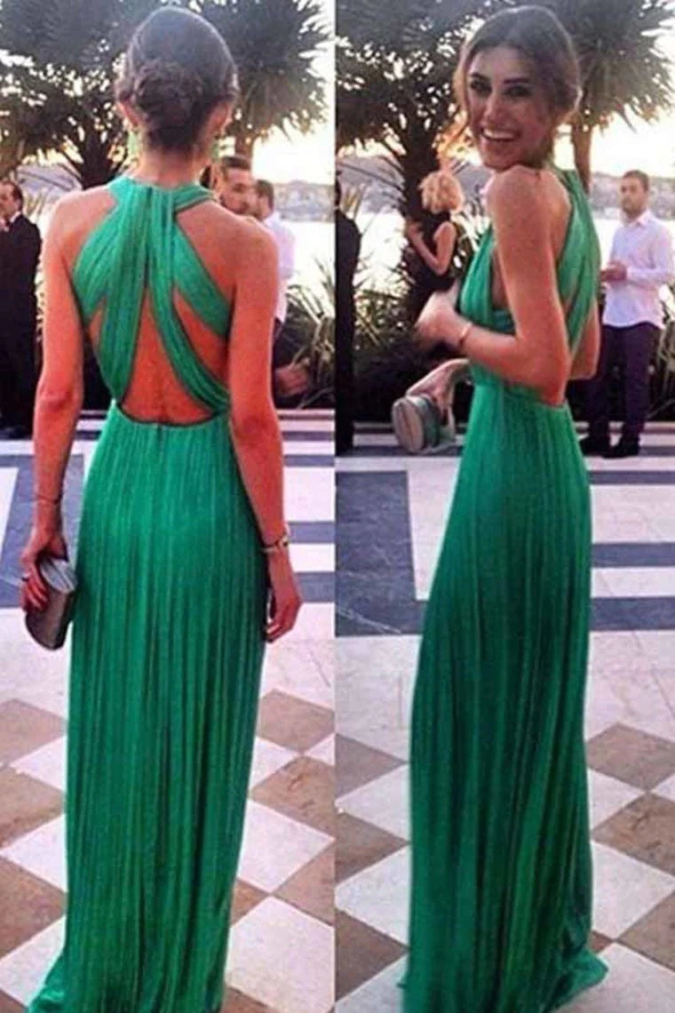 Sexy Open Back Scoop Chiffon With Ruffles A Line Dresses