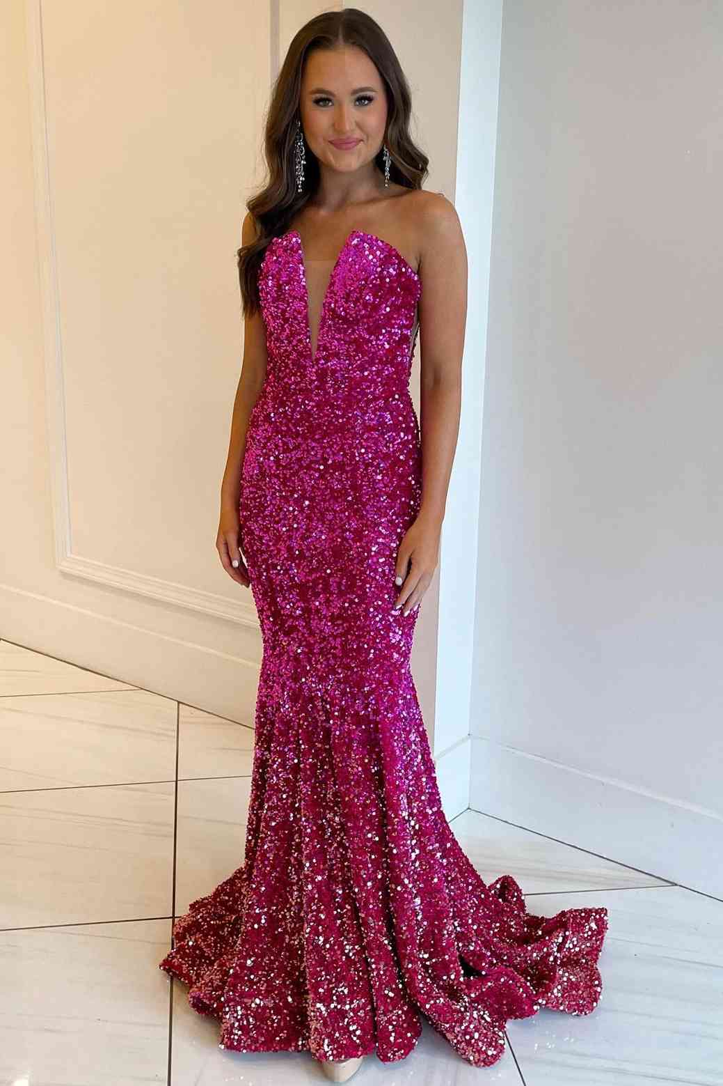 Sexy Strapless Mermaid Sequin Prom Dress