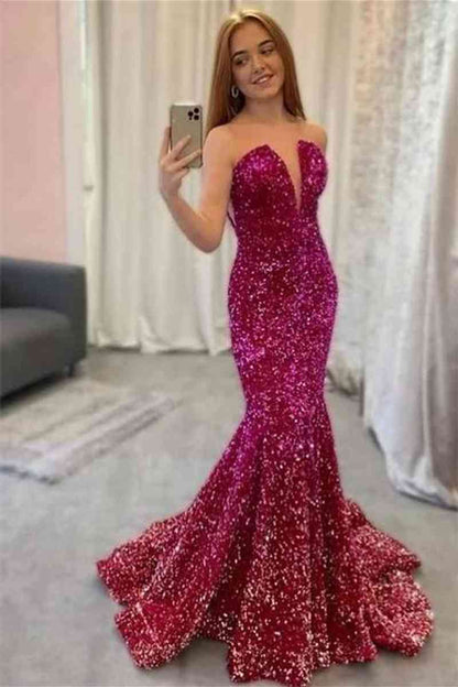 Sexy Strapless Mermaid Sequin Prom Dress