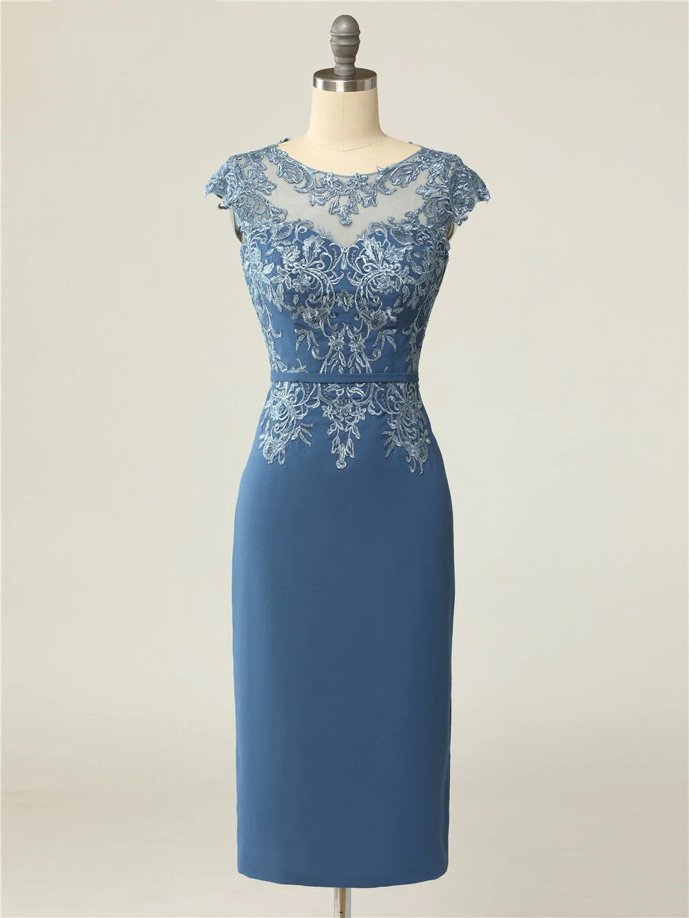 Sheath Scoop Lace Navy Blue Mother Of The Bride Dresses With Jacket Cap Sleeves