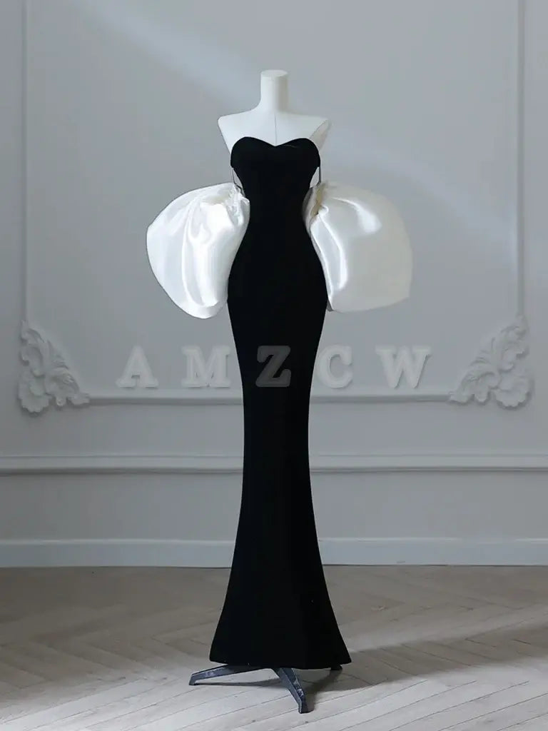 Amzcw Simple Mermaid Velvet Black Long Prom Dress Black Long Formal Dress prom dress in store