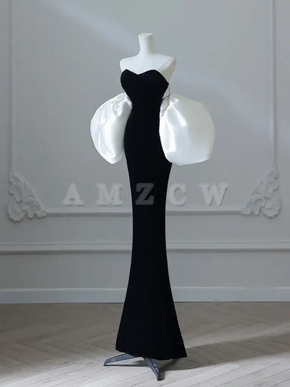 Amzcw Simple Mermaid Velvet Black Long Prom Dress Black Long Formal Dress prom dress in store