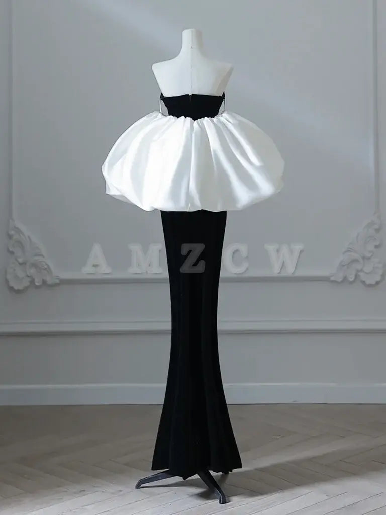 Amzcw Simple Mermaid Velvet Black Long Prom Dress Black Long Formal Dress prom dress in store