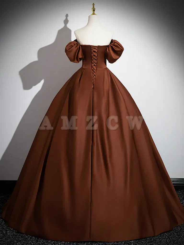 Amzcw Simple Satin Brown Long Prom Dress Brown Long Evening Dress prom dress in store