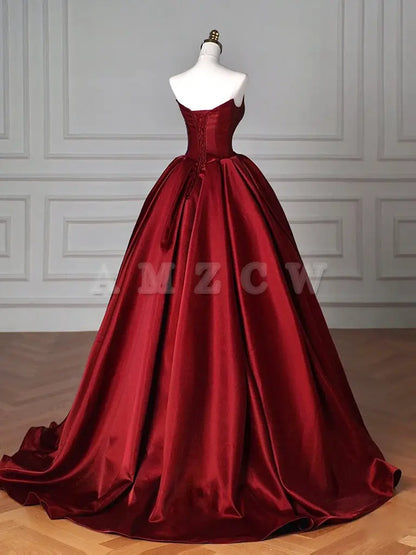 Amzcw Simple Satin Burgundy Long Prom Dress Burgundy Long Formal Dress prom dresses shops