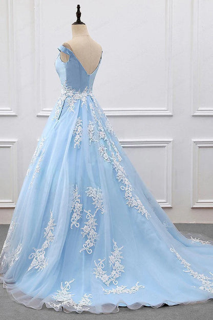 Appliques Charming Ball Gown Off-the-Shoulder V-Neck Prom Dresses