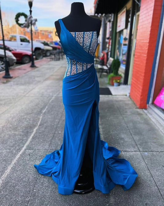 Mermaid One Shoulder Prom Dress with Rhinestones