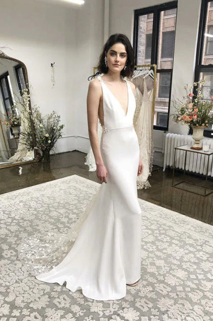 Spaghetti Straps Mermaid Wedding Dresses Spandex With Applique Sweep Train