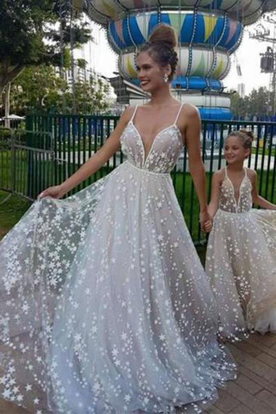 V Neck Sparkly Wedding Dress with Stars