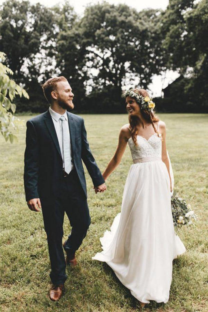 Spaghetti Straps Wedding Dresses A Line Tulle With Applique Court Train