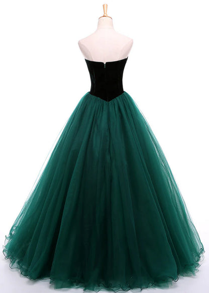 A-line Long V-Neck Tulle Burgundy Sleeveless Floor-Length Prom Dresses