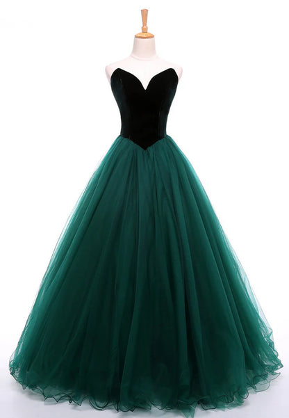 A-line Long V-Neck Tulle Burgundy Sleeveless Floor-Length Prom Dresses