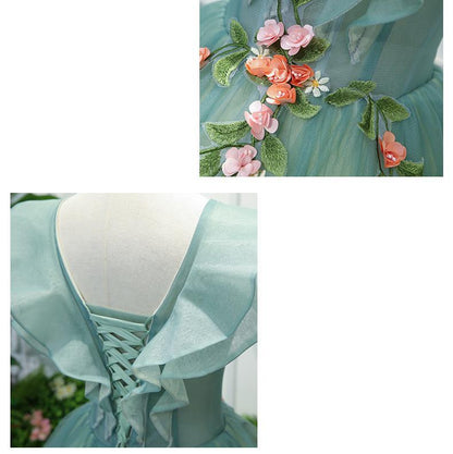 Stunning Off The Shoulder Ball Gown Quinceanera Dresses Tulle 3D Flowers Prom Dresses
