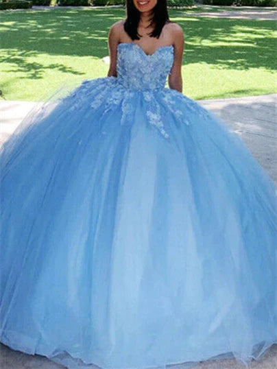 Women's Ball Gown Tulle Sweetheart Sweep/Brush Train Long Prom Dresses