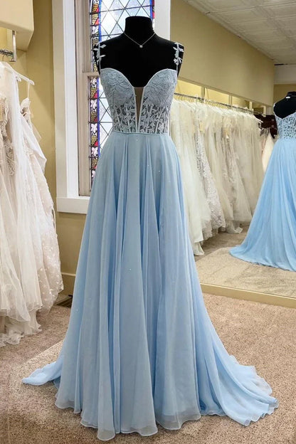 Sweetheart A Line Sweep Train Prom Dresses Tulle With Slit