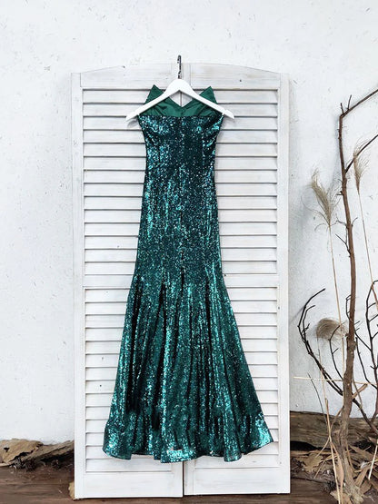 Sweetheart Mermaid Green Long Prom Dresses Strapless Sleeveless Evening Dresses