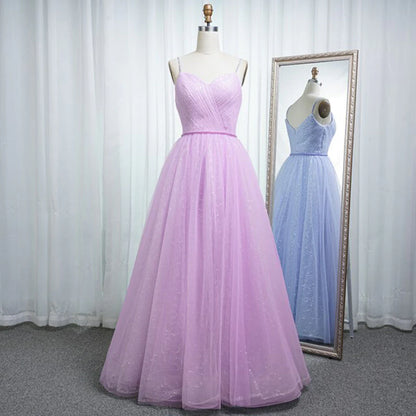 Sweetheart Neck Spaghetti Straps Lavender Beaded Prom Dresses Long Evening Dresses