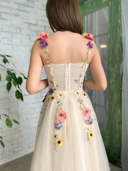 Tea Length Straps Homecoming Dress With Flower