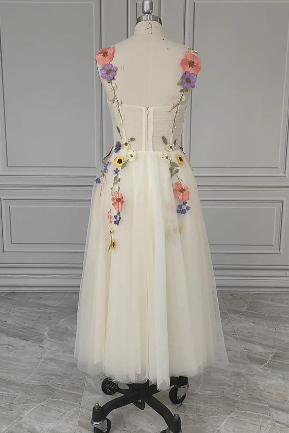 Tea Length Straps Homecoming Dress With Flower