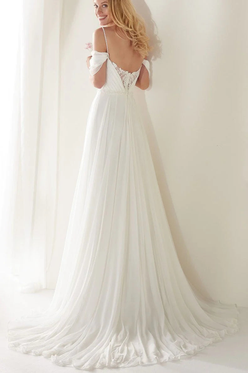 Unique Spaghetti Straps Sweep Train Wedding Dress