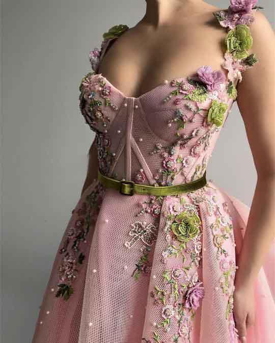 Unique Sweetheart Spaghetti Straps Prom Dresses with Flowers Pockets