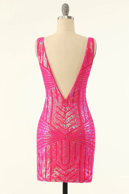 V Neck Sheath Sequins Homecoming Dress