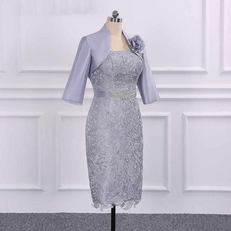 Vintage Lace Sheath 3/4 Sleeve Tea Length Mother Of The Bride Dress With Jacket