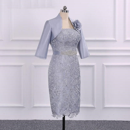 Vintage Lace Sheath 3/4 Sleeve Tea Length Mother Of The Bride Dress With Jacket