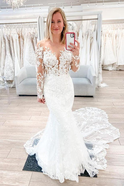 Mermaid Scoop Lace Wedding Dressses With Applique