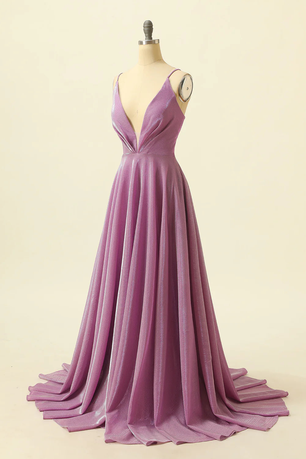 Purple V-neck Sparkly Prom Dress